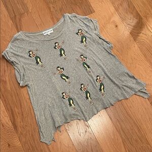 Wildfox Gray Tee with Vintage Hula Girl Graphic